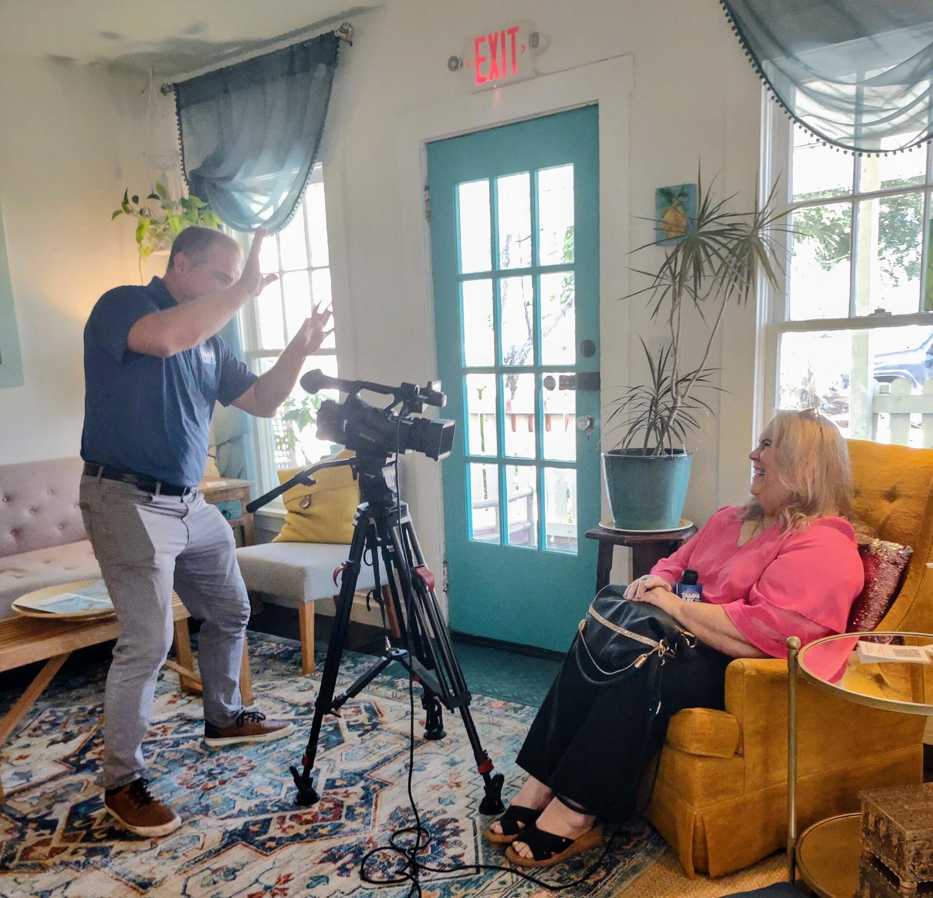 Marlene filming during an event at the cottage